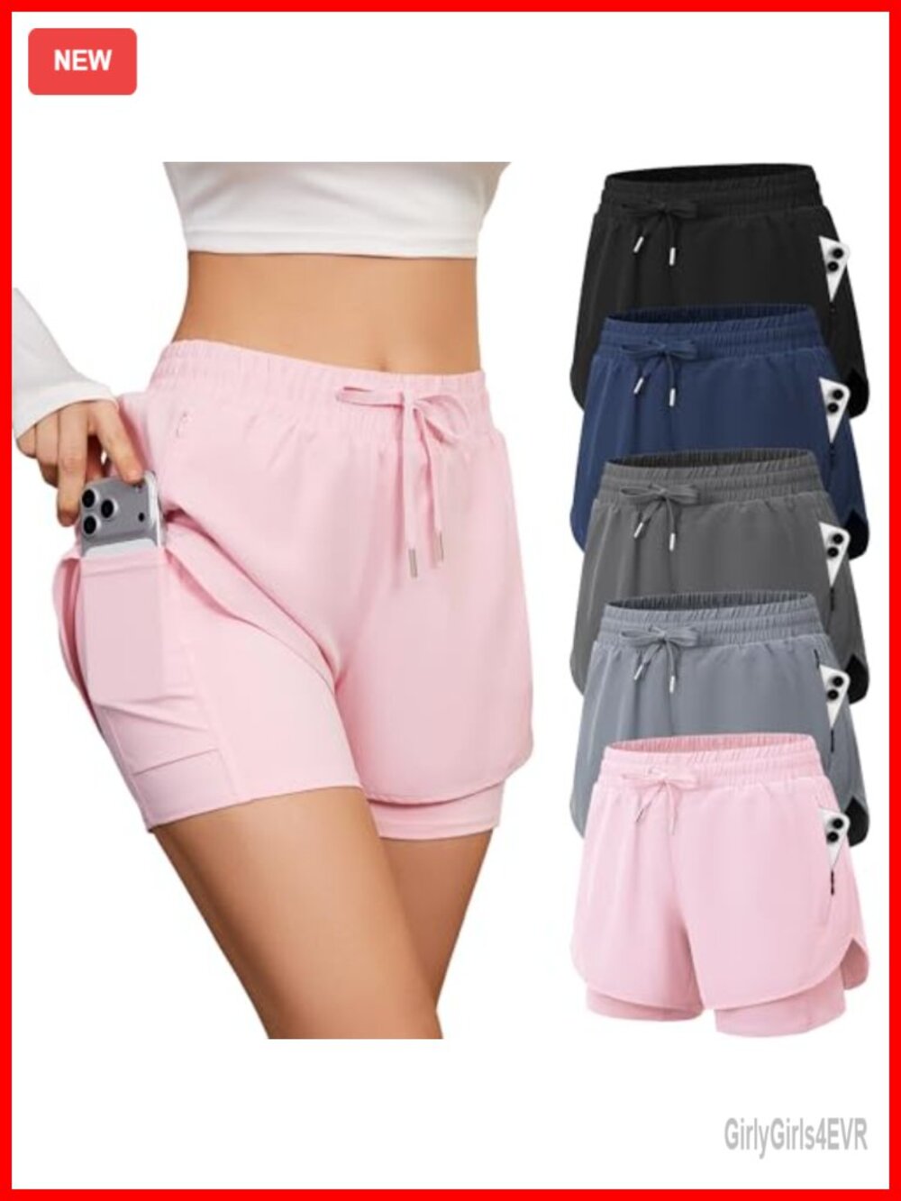 High Waisted 2 in 1 Running Shorts Zip Pocket Athletic Gym Workout
